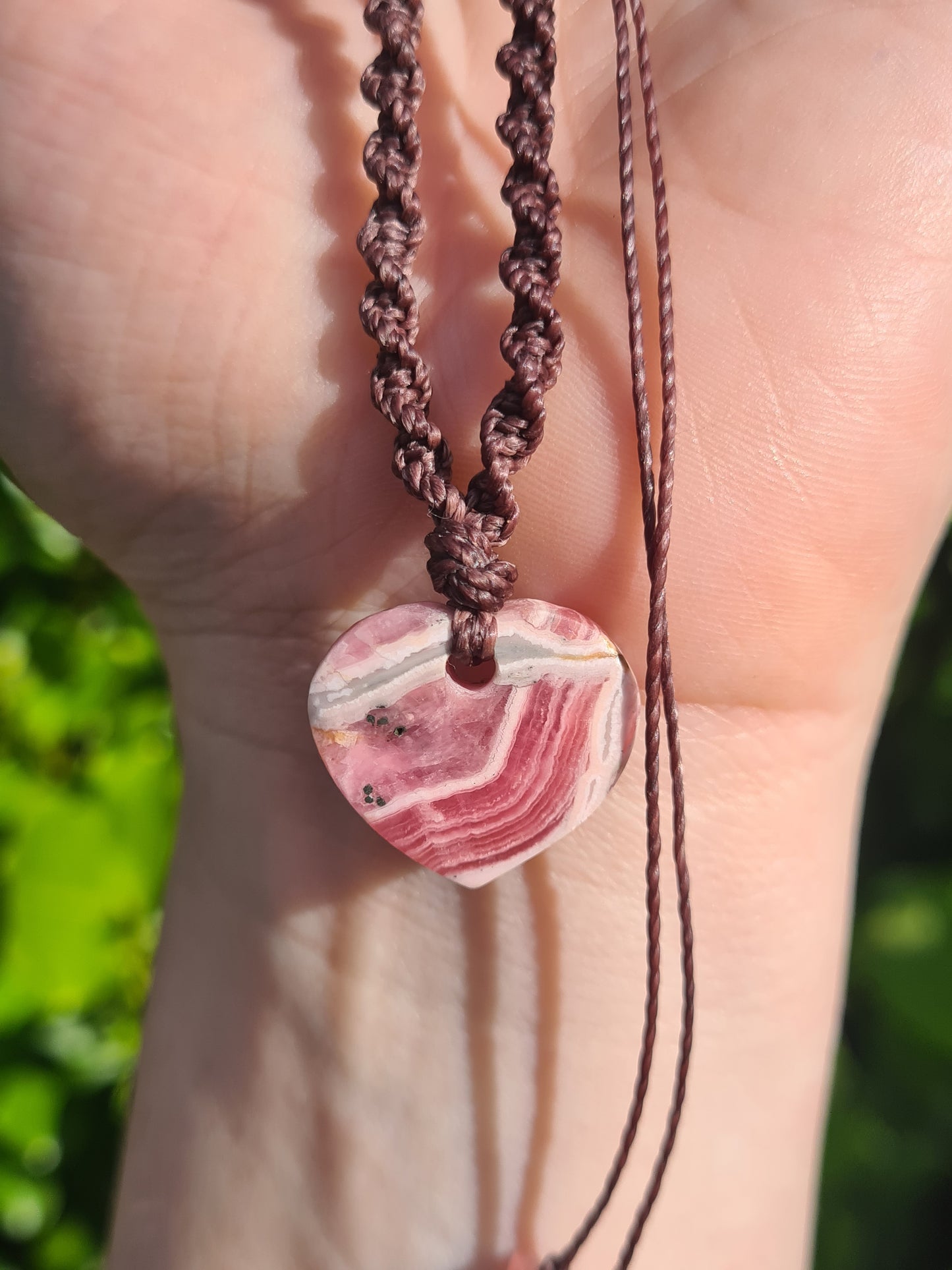 Adjustable Macrame Necklace - Rhodocrosite, Rose Quartz, Hematite & Obsidian