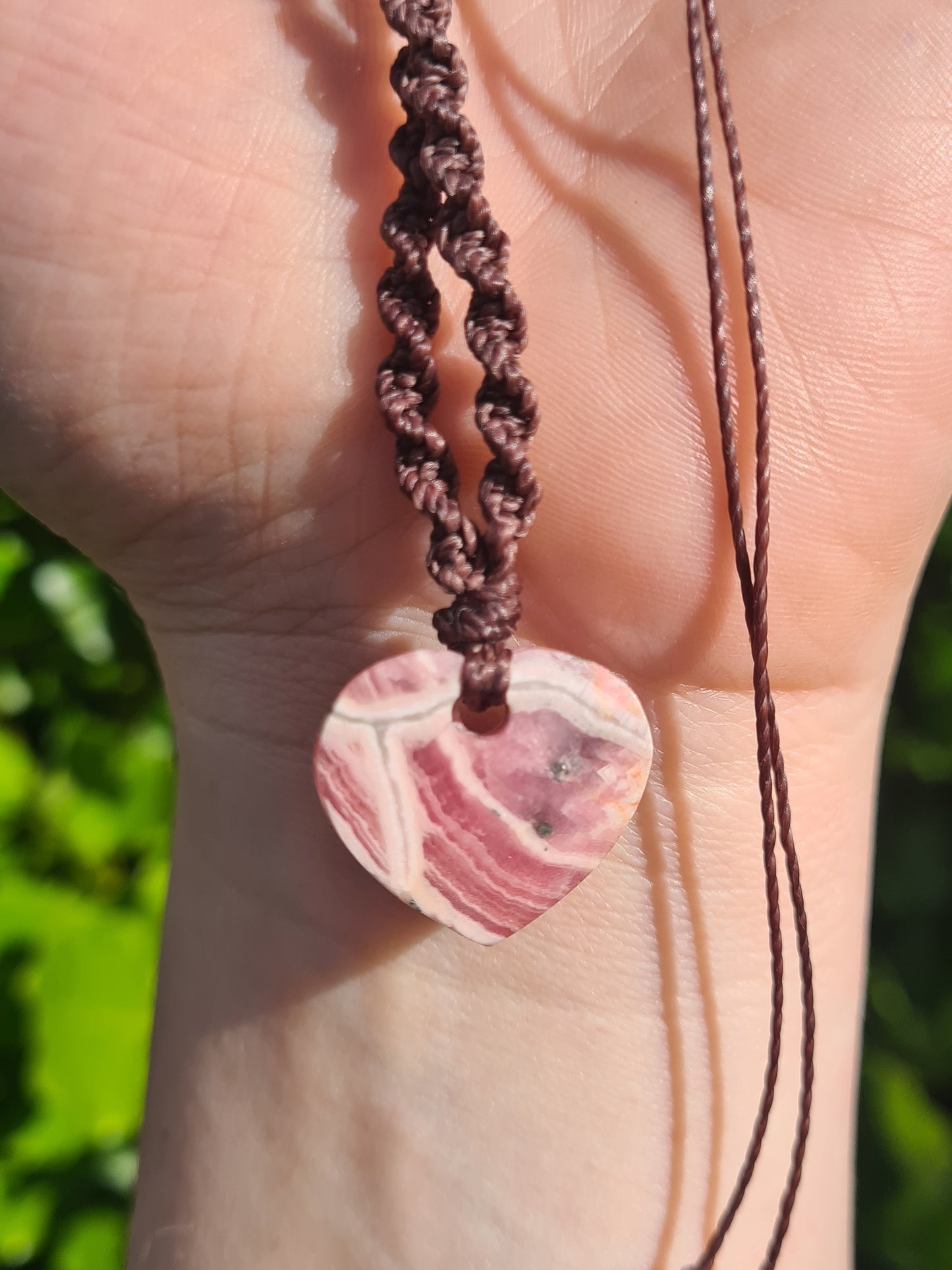 Adjustable Macrame Necklace - Rhodocrosite, Rose Quartz, Hematite & Obsidian