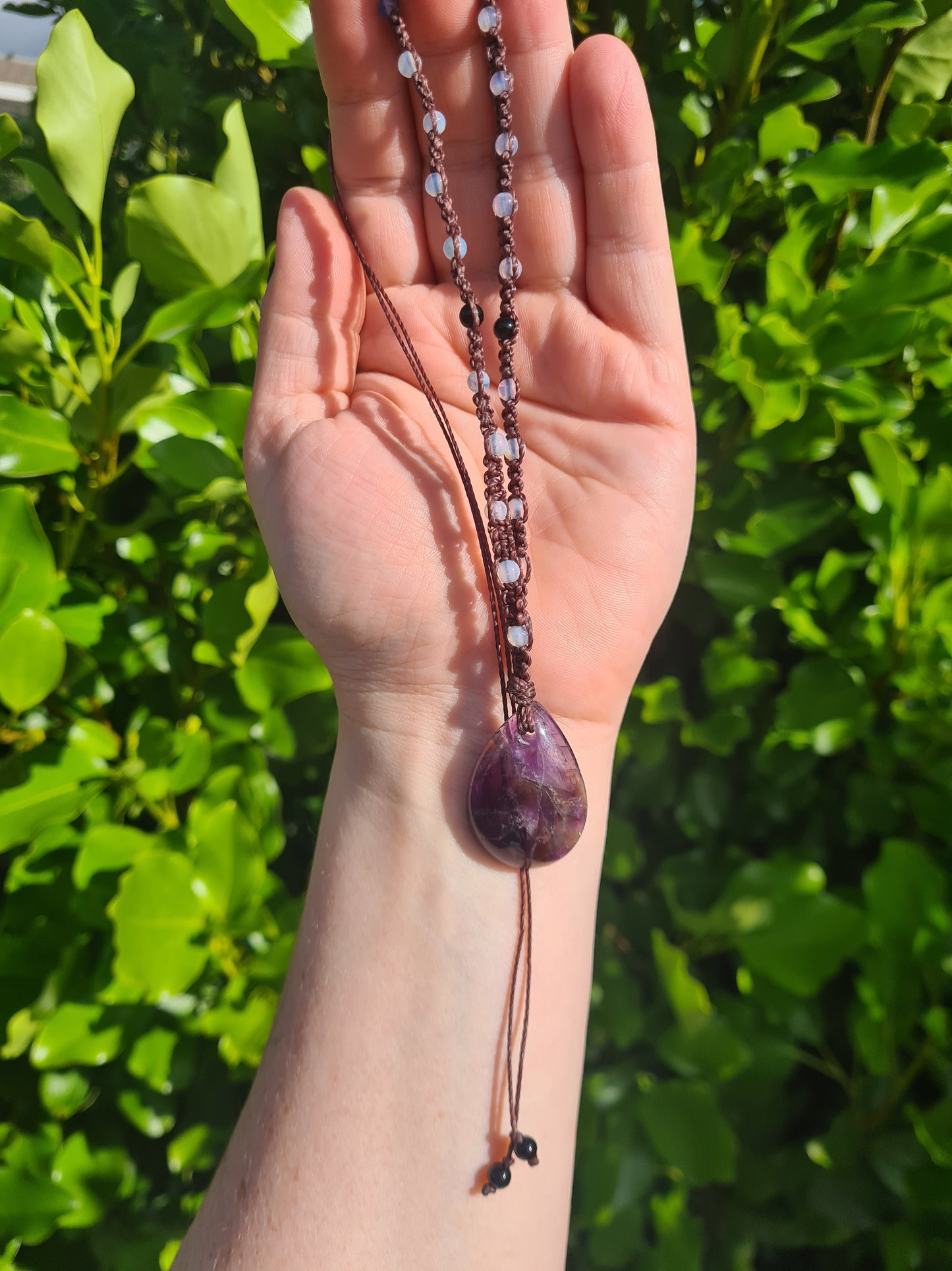 Adjustable Macrame Necklace - Amethyst