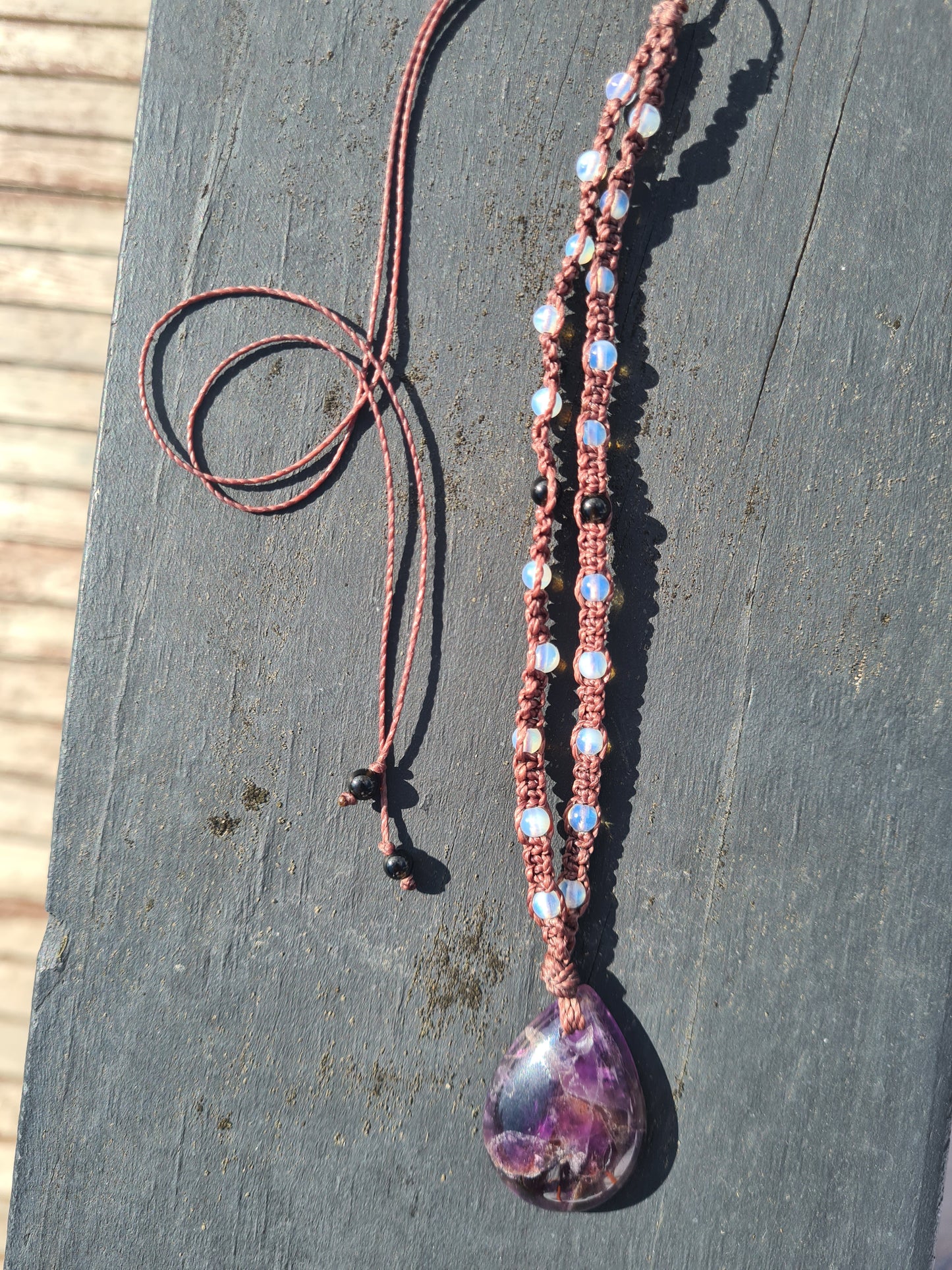 Adjustable Macrame Necklace - Amethyst