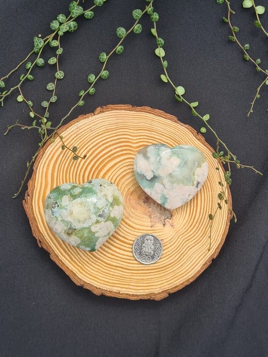 Green Flower Agate Hearts