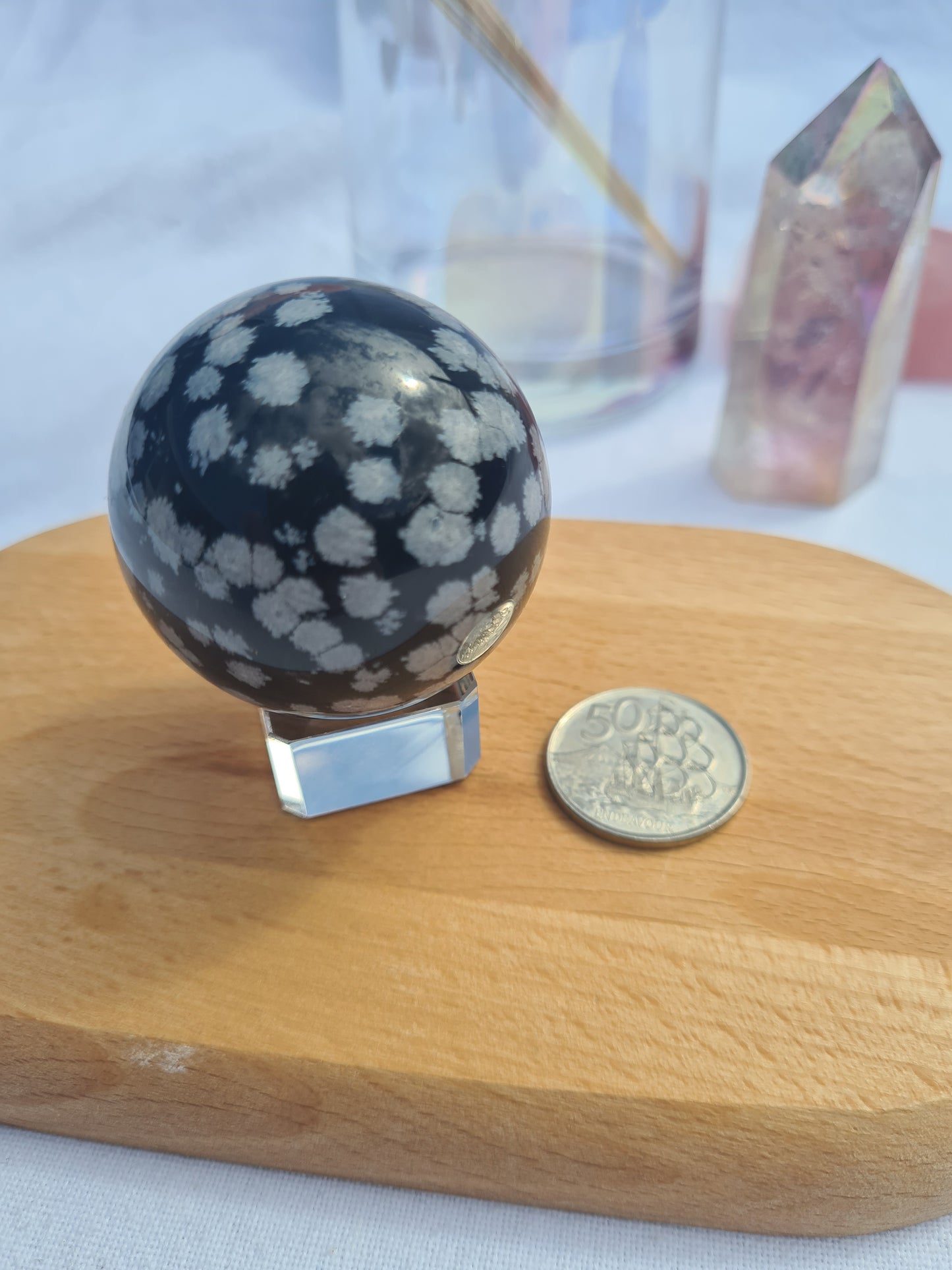 Snowflake Obsidian Sphere with Stand